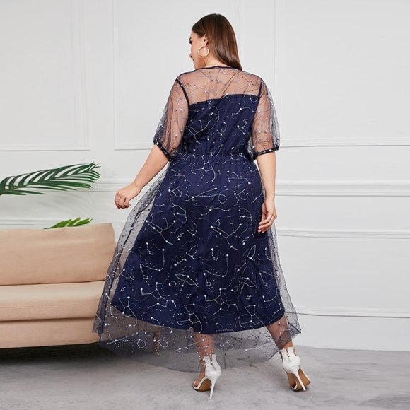 Plus Size Parisian Flora Mesh Embroidery Party Maxi Dress - Picture 4 of 6